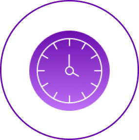 Purple clock symbol with white border