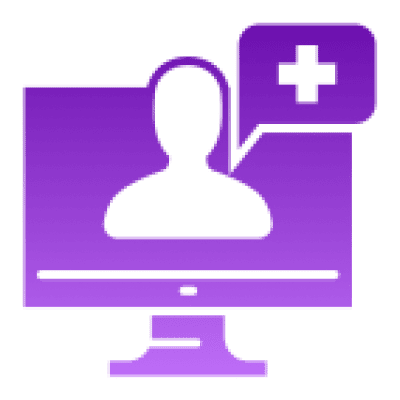 Person on computer with medical symbol