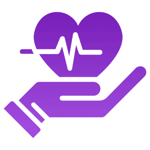 Hand holding heart with heartbeat line.