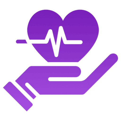 Purple heart with pulse in hand.