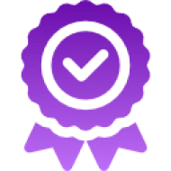 Purple ribbon with checkmark symbol